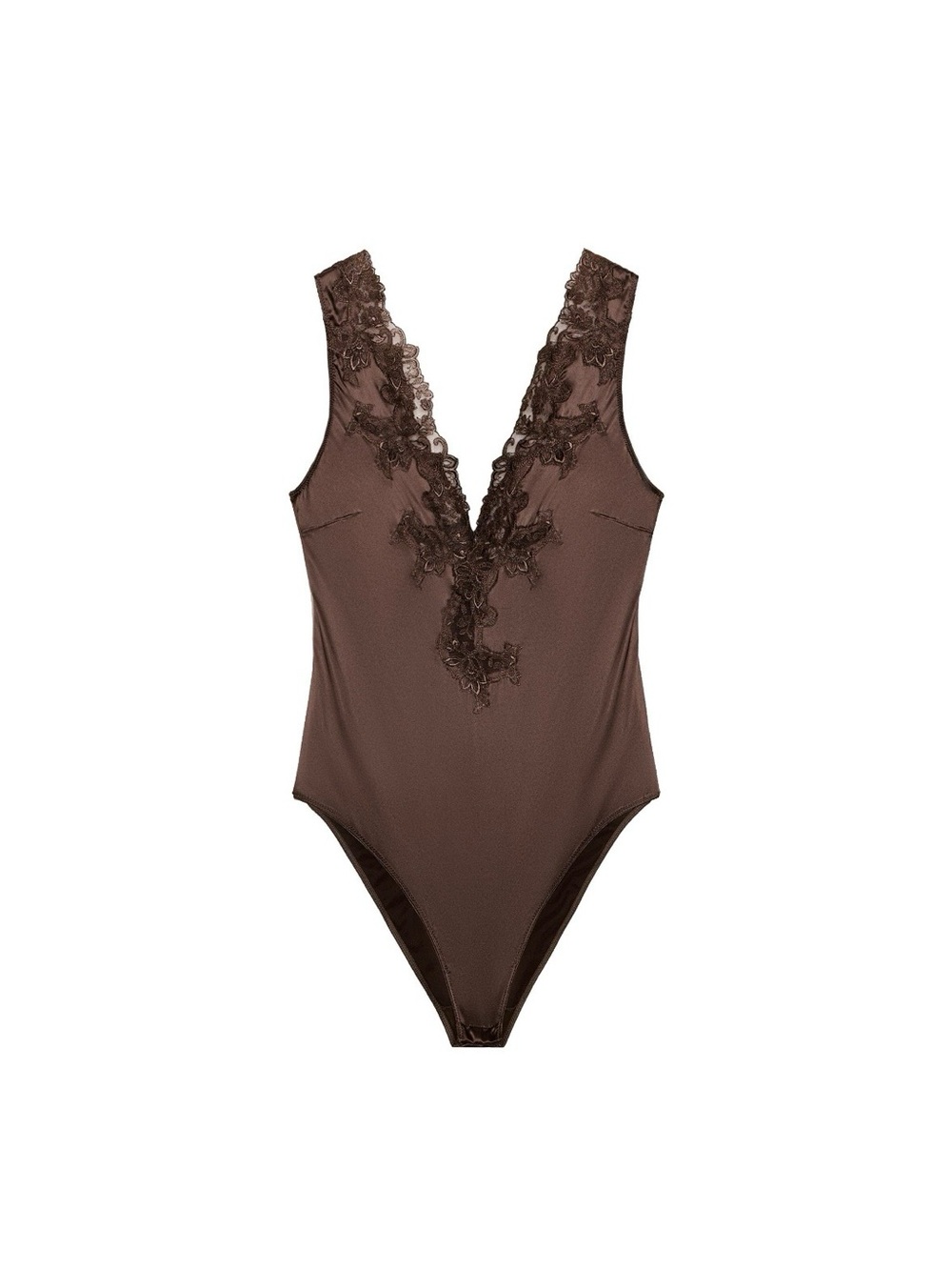 Zara ZW Collection Satin Effect Lace Bodysuit Size M